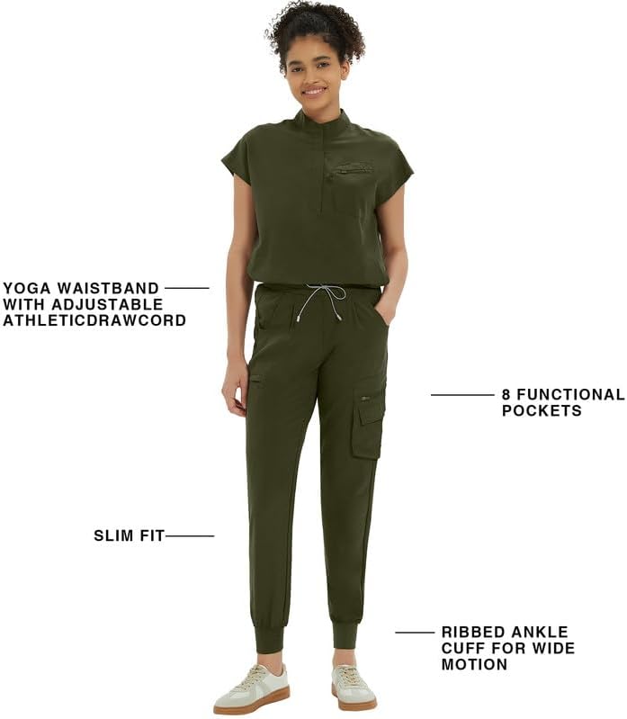 Kitmaz Medical Scrub Pants for Women — Mid Rise Jogger Pants with Yoga Waistband, 4-Way Stretch, Anti-Wrinkle & 8 Pockets - Image 3