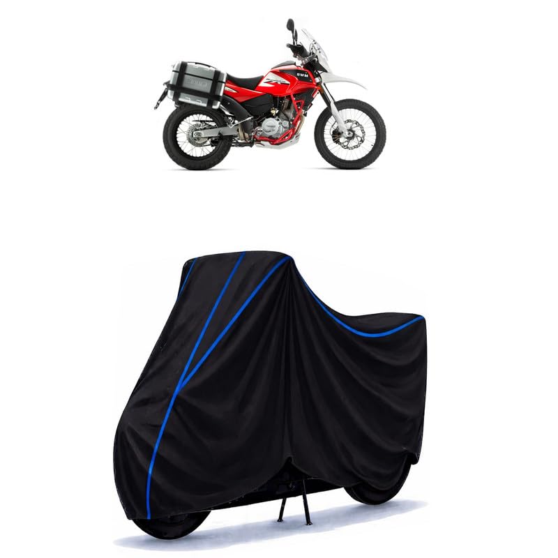 Image of SWM Superdua X Bike Cover Water Resistant Universal Motorcycle Rain | Heavy Duty UV Protection, Dust, Scratch Indoor Outdoor All Weather with Black Blue Piping Elastic