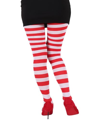 Image of Mrotrida Women's Christmas Striped Tights High Waist Pantyhose Cosplay Stocking Elastic Slim Legging