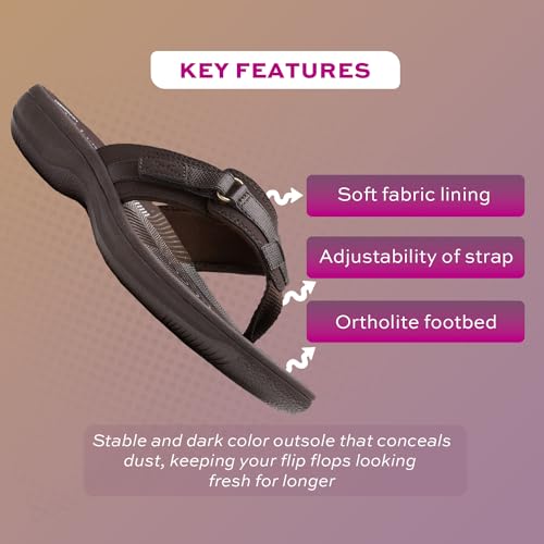 Image of Clarks Womens Breeze Sea Flip-Flop Sandals - Comfortable Flip Flop with Adjustable Hook and Arch Support - Casual Summer Wearing Cloudsteppers for Everyday
