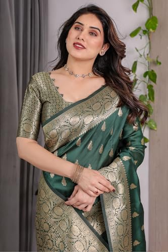 Image of SGF11 Women's Kanjivaram Soft Silk Saree With Unstitched Blouse Piece