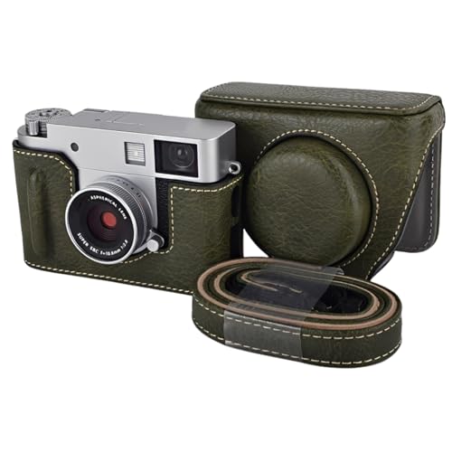 Funda de piel sintética verde para cámara retro con correa ajustable X-Half