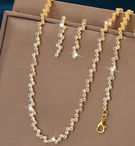 rgwtgkyh Conjunto de joias de strass para mulheres, colar de zircônia cúbica, brincos e pulseiras, c