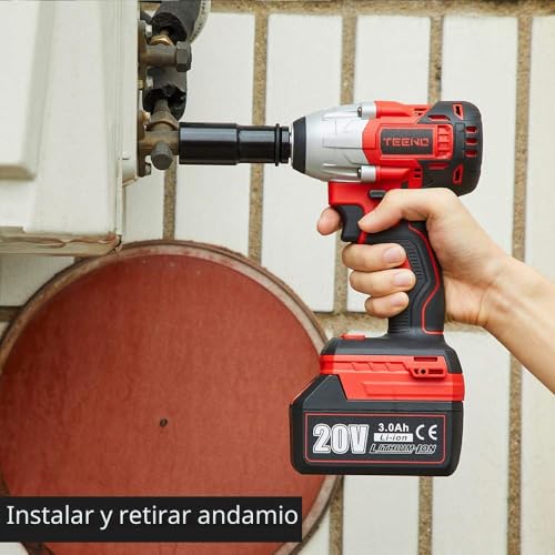 Miniatura 6 de Teeno - Llave De Impacto Inalámbrica 320 Nm, Con Tuerca De Percusión, 2 Batería De 3,0 Ah, 1 Cargador, 29 Accesorios, Control De Cambio De Velocidad De 2 Velocidades