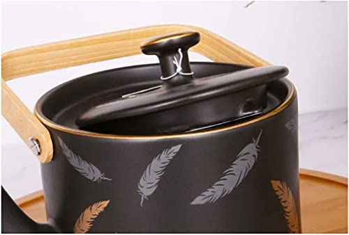 Porcelanowy zestaw do herbaty z bambusową tacą - 8-częściowy ceramiczny czajniczek i filiżanki do domu, biura i na zewnątrz popołudniowej herbaty