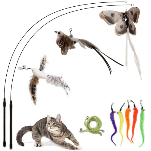 FUPUSUN Update 2023 10 PCS Cat Feather Wand Toys With Bird & Butterfly for Indoor Cats and Kittens