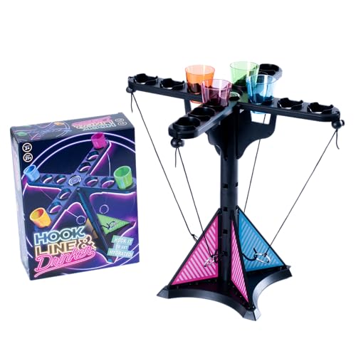 Endless Games Hook Line & Hydration Party Game – Fun Ring Toss Game for Adults | 13" Tower with Shot Glasses | Perfect for Parties, 2+ Players, Ages 21+