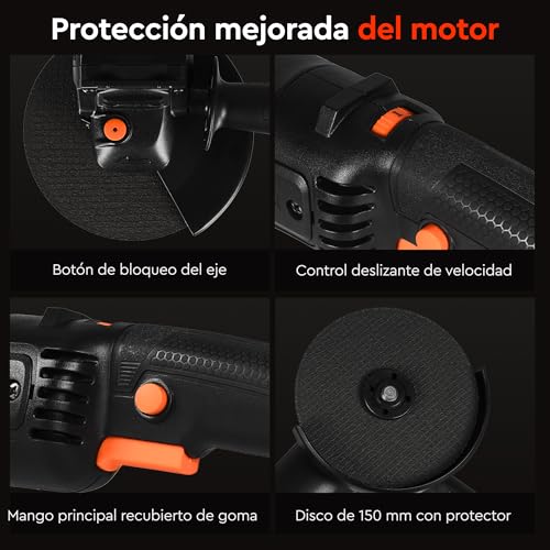 Miniatura 6 de Dnipro-M Amoladora Angular 1600w Disco 150mm, Potencia Constante Power Assist, Velocidad 6 Posiciones 5500 10500 Rpm, Arranque Suave, Corte Metal Hormigón Piedra Cerámica Ladrillo. Gl-160se