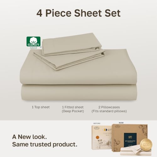 Image of Soft Natural 100% Cotton Sateen Full Size Sheet Sets - Beige (Warm Taupe)