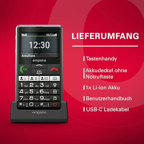 EmporiaPURE-LTE seniormobiltelefon 4G med nödsamtalsknapp, svart