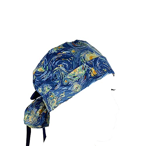 Turn Up Ponytail Medical Scrub Cap, Impressionism OR Hats, Turn Up Ponytail Scrub Hats, Ponytail Scrub Hats, Bouffant, Scrub Hats for Women, Unisex Surgical Caps, Dr. Hats, Nurses Hats Blue
