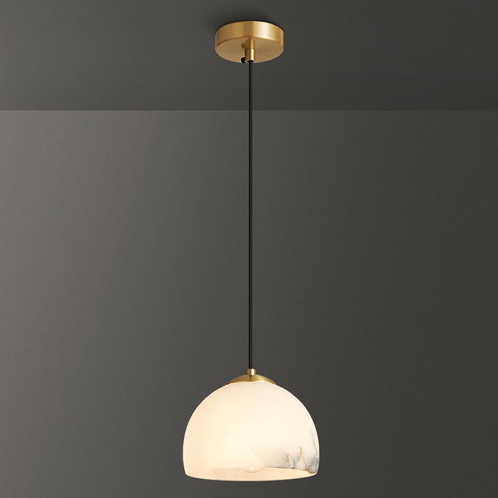 KBUUKYYXouy Brass Alabaster Pendant Light Natural Marble Hanging Lamp White Stone for Kitchen Island Adjustable Fixture for Bedroom Dining Room Living