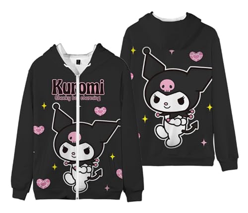 Anime Zipper Hoodie Sweatshirts Women's Long Sleeve Fleece Hooded Jacket Girls Cartoon Pullover Sweaters