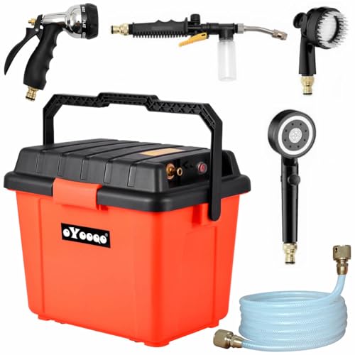 Oyooqo Rinse Kit 6.6-Gal Portable Shower System,Camping Shower,Outdoor Shower Kit,High Pressure Portable Camping Shower,Portable Rinse Kit,Camp Shower,Portable Shower Head With Pump,12000Mah,Red,Black cover