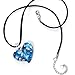 Chuvora Hand Blown Venetian Murano Glass Blue with Tiny Flowers Pendant Necklace, 18-20 inches