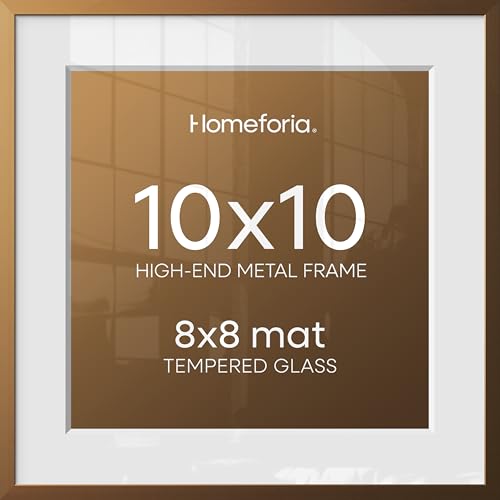 Image of Homeforia 10x10 Bronze Picture Frame, High-End Metal, 8x8 Mat, Glass | High End Aluminum, Tempered Glass, Acid-Free 8x8 Removable Mat, 10x10 in Edge-to-Edge Display 10x10, Wall Kit, Set Of 3