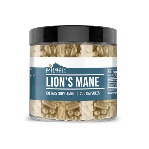 Earthborn Elements Lion’s Mane 200 Capsules, Pure & Undiluted, No Additives