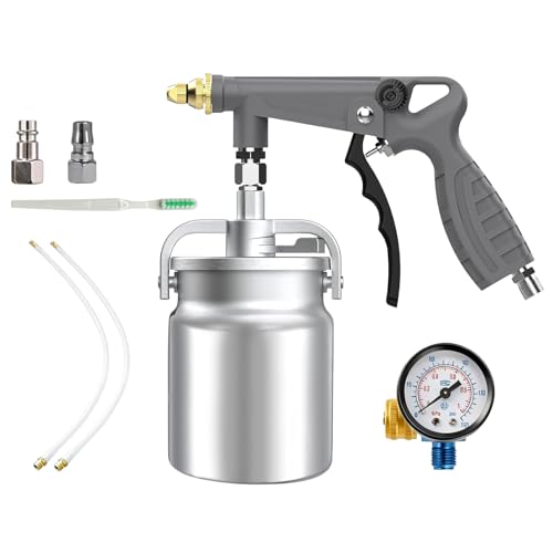 Unterbodenschutzpistolen-Set Druckbecherpistole mit 1000ml Aluminiumbecher Unterbodenschutz-Spritzpistole mit Saugnapf und Gerader Sprühschlauch Manometer für Gummi-Unterbodenschutz und Rostschutz