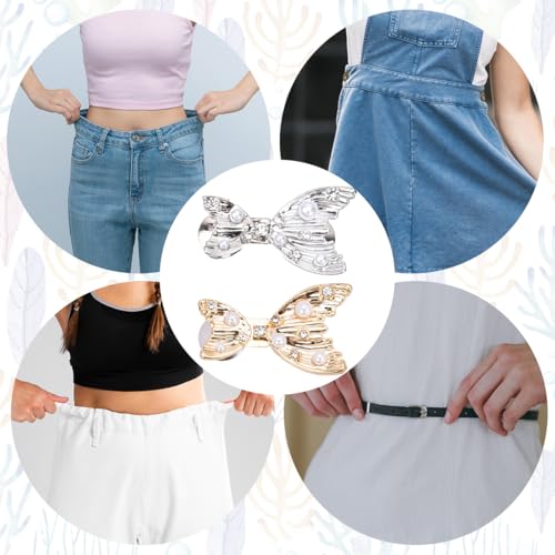 Image of SANNIDHI Jeans Waist Tightener Fish-Tail Buttons Pins for Waist Tightener for Pants Women, Reusable Cincher Clips to Tighten Loose Pants, Clothing Dresses Skirts Set of 2