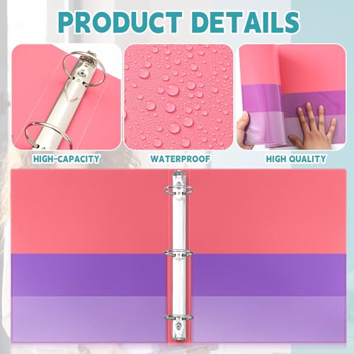 Henoyso 4 Pack Two-Tone Durable 3 Ring Binders 2 Inch, 4 Inner Pockets, Colored Plastic Flexible Binders with Large Capacity for School & Office — view 3