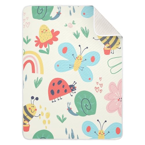 ZZKKO Happy Bugs Bees Butterflies Snails Baby Blankets for Boys Girls Toddler Swaddle Blankets for Kids Crib Stroller，Receiving Cotton Baby Blankets 30x40 inchs