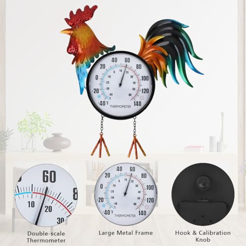 VEWOGARDEN Decorative Rooster Outdoor Thermometer Waterproof Metal Indoor Outdoor Thermometer for Patio, Garden, Backyard & Indoor Home Décor by VEWOGARDEN - Used condition - Image 3