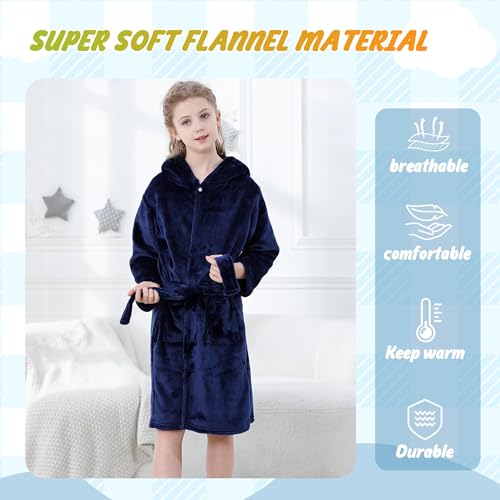 Image of MICHLEY Unisex Boys Girls Hooded Bathrobe Soft Fuzzy Toddler Cartoon Robe Animal Plush Sleepwear for Kids 3-13 Years