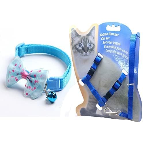 DRK SHOPMART 1Pc Cat Collars With Bow Tie&Bell 1Pc Cat Body Paw N Bone Print Harness Leash Nylon Set 10Mm Adjustable Puppy Kitten Or Certain Puppies Necktie Collar(Blue Cat Collar&Bow Tie) (B0D47PPX1S) Amazon Price History, Amazon Price Tracker
