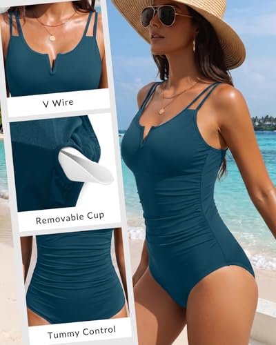Image of Yonique Womens One Piece Swimsuit Tummy Control - Slimming Bathing Suit V Wired Full Coverage 2026 Swimwear
