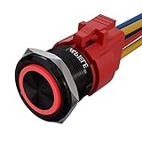 APIELE 10 Amp 22mm Momentary Push Button Switch 12V Angel Eye LED Waterproof Aluminum Alloy Round Self Reset 7/8'' 1NO 1NC (10 Amp/Red Led) (Red)