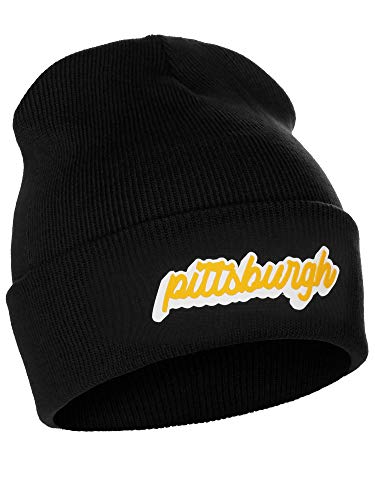 I&W Classic USA Cities Gorro tricotado com punhos, letras 3D em camadas elevadas, Pittsburgh, preto,