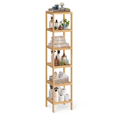 SONGMICS Estantería de Bambú de 6 Niveles de bambú, Estantería Estrecha, Multifuncional, Estantería Esquinera, para Cocina, Sala de Estar, Dormitorio, Pasillo, Natural BCB056YL01