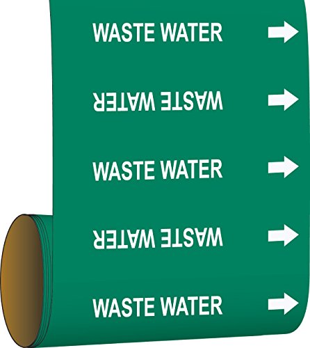 Brady 109865 Roll Form Pipe Marker, B-946, 8" X 30', White On Green Pressure Sensitive Vinyl, Legend "Waste Water"
