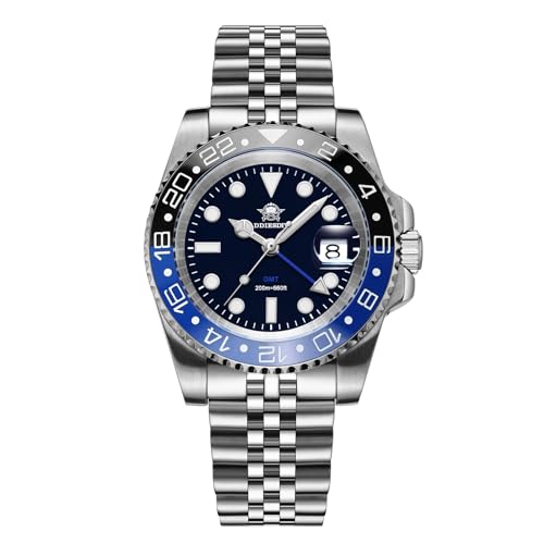 ADDIESDIVE 40mm GMT Reloj analógico Hombre 515-24H Buceo 200m Relojes de Cuarzo Hombre con Brazalete de Acero Inoxidable AD2050