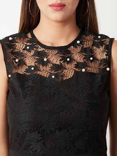 Image of Miss Chase Women's Round Neck Sleeveless Polyester Ruffled Knee- Length Dress
