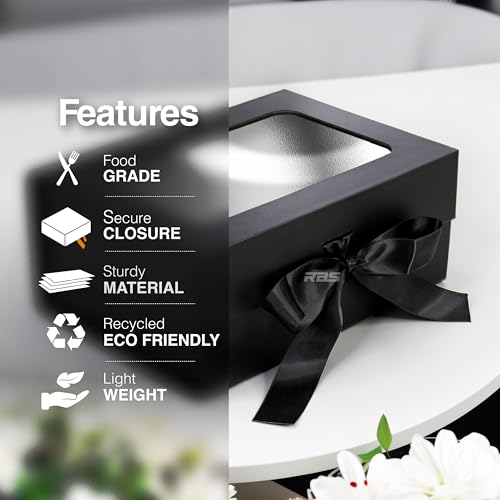 Image of RBS - Black Gift Box with Window 23x16x10cm Empty Gift Box for Packaging (1 Pack) Gifting Sturdy Hamper for Gift Corporate Gifting Box Holds Upto 5kg Transparent Gift Boxes for Gift Presentation