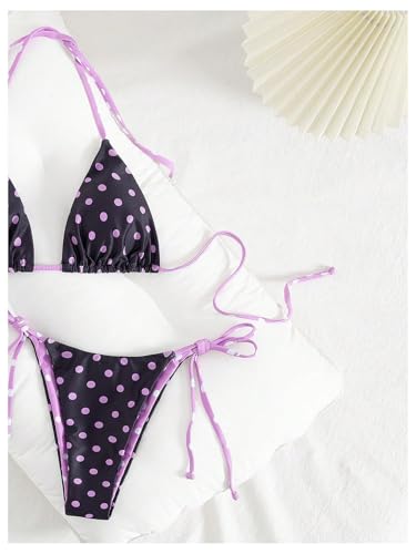 Image of WDIRARA Women's Polka Dots Bikini Set Halter Triangle String Swimsuit Tie Side 2 Piece Bathing Suit