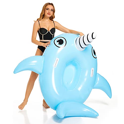 Triumpeek Inflatable Narwhal Pool Float, 51" Novelty Whale Pool Floaties, Adorable Fun Water Inflatable Ride-On For Summer Swimming Pool Party Decoration Toys For Adults #TOP5