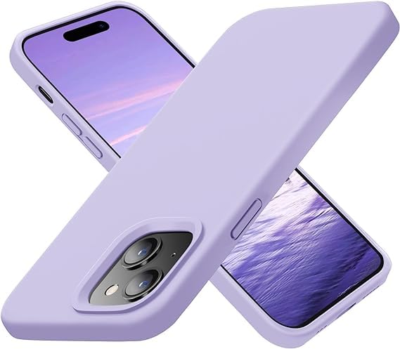 Image of Compatible with iPhone 15 Silicone Case, Slim Shockproof Protective Cover, Drop Protection and Camera Protection, MagSafe Compatible, Soft Microfiber Lining Inside (Purple)
