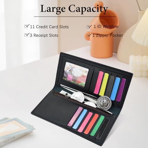 Long Wallet for Men, Bifold Wallets for Men with 12 Card Slots and Zippered Coin Pocket, Stylish Ultra-Thin Men's Wallet for Suits and Daily Use (Black)4