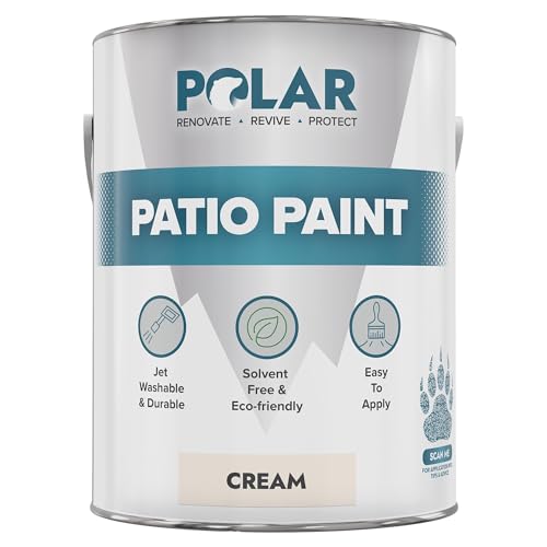 Polar Patio Floor Paint - Cream RAL 9001 - 5 Litres - Outdoor Floor Paint for Concrete, Garden Patio, Stone, Pathway Flags & Paving Slabs - Easy to Use - UV & Weather Resistant