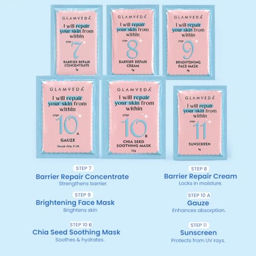 Image of Glamveda Korean Rice & Ceramide 11-Step Brightening Facial Kit | Professional Glow Facial with Niacinamide, Panthenol & Chia Seed Face Masks | Brightening, Hydrating & Skin Barrier Repair | Salon Facial at Home