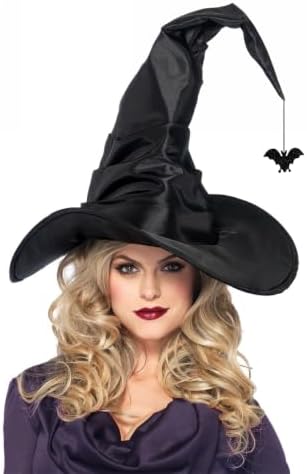 Großer Halloween Hexenhut Damen mit Fledermaus, Schwarzer Hexen Hut Frauen | Schwarzer Hexenhut Damen Halloween, Breiter Krempe Spitzer Hexen Hut Frauen, Großer Hexenhüte für Hallo