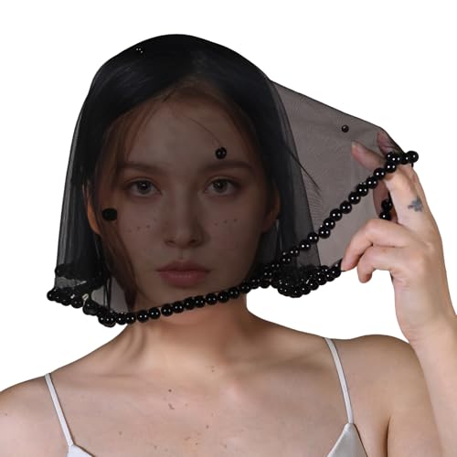 Voile de mariée court avec perles élégantes pour enterrement de vie de jeune fille