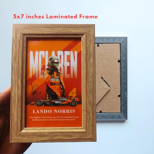 Image of TenorArts Lando Norris F1 Gift Box Merchandise for Fans - 5x7 Inches Laminated Photo Frame,1 Keychain, 1 Badge, 4 4x6 inches Posters, 10 Multi sized F1 Stickers - 5 items in 1 Box | Perfect for Gifting F1 Fans