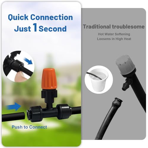 Mist Drip Irrigation System for Garden Watering 60FT, Quick-Connect Micro Misting kit for Greenhouse,Plant,Raised Bed,Vegetable,Flower. Hanging or Inground Misters Sprinkler,Sistema De Riego Por Goteo - Thumbnail 3