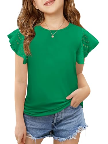 Image of Imily Bela Girls Ruffle Sleeve Shirts Crewneck Eyelet Tops 4-15 Years
