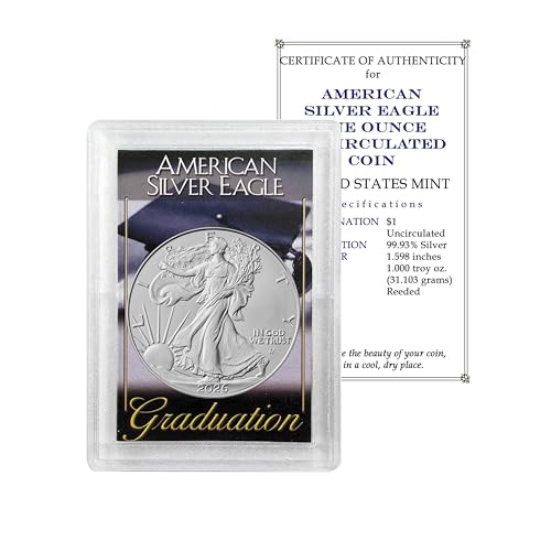 2026 U.S. Silver Eagle 1 oz Brilliant Uncirculated in Graduation Holder with our Smyrnacoin Certificate of Authenticity Dollar Uncirculated US Mint