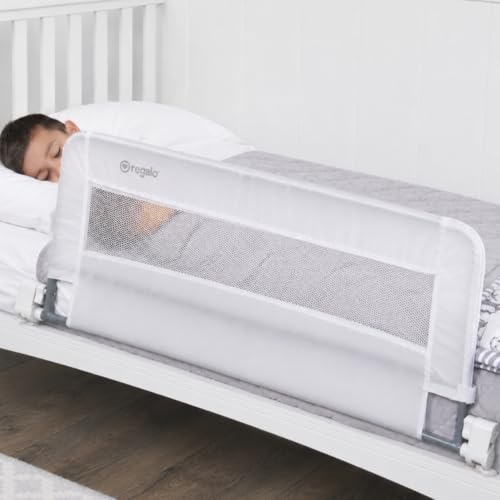 Regalo Safety Swing Down Crib Rail for Toddlers, 33' Baby Bed Rail Guard with Reinforced Anchor Safety System, Convertible Crib Bed Rail, White