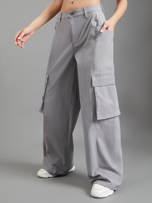 Image of GO COLORS Mostlysane Collection Polyester Cargo Pant for Women | Lightweight, Mid Rise, 4 Pockets